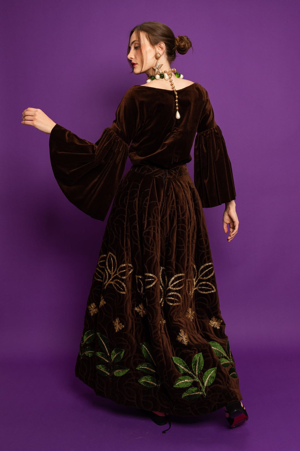 Ava Women's Formal Dress | Velvet Top & Skirt Set, Embroidered Design - 2