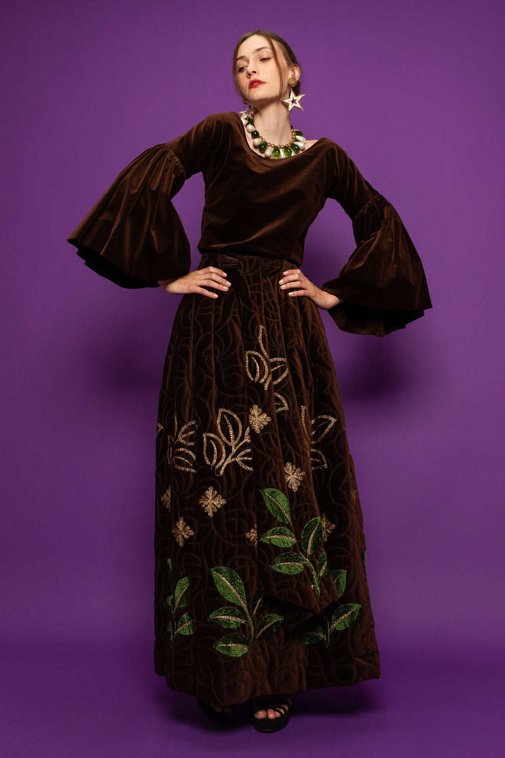 Ava Women's Formal Dress | Velvet Top & Skirt Set, Embroidered Design - 3