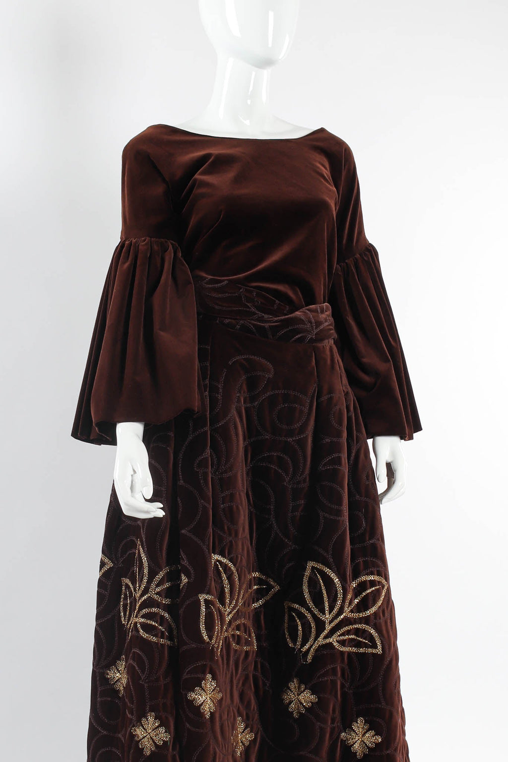 Ava Women's Formal Dress | Velvet Top & Skirt Set, Embroidered Design - 5