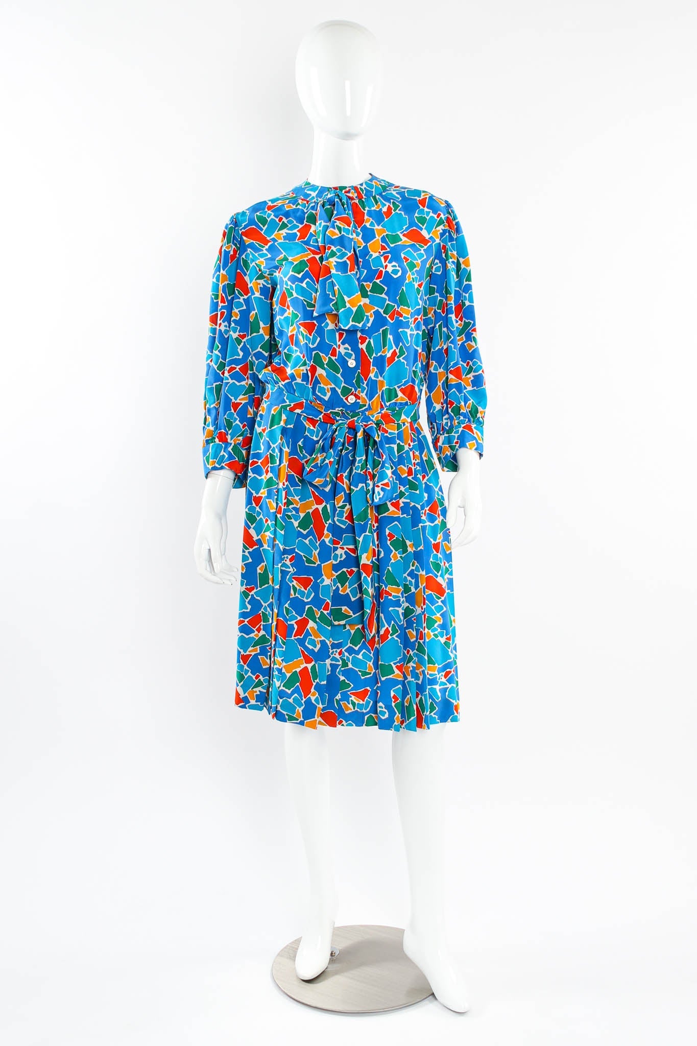 Aqua Mosaic Women's Dress | 100% Silk, Vintage 1970s Summer Dress - 1
