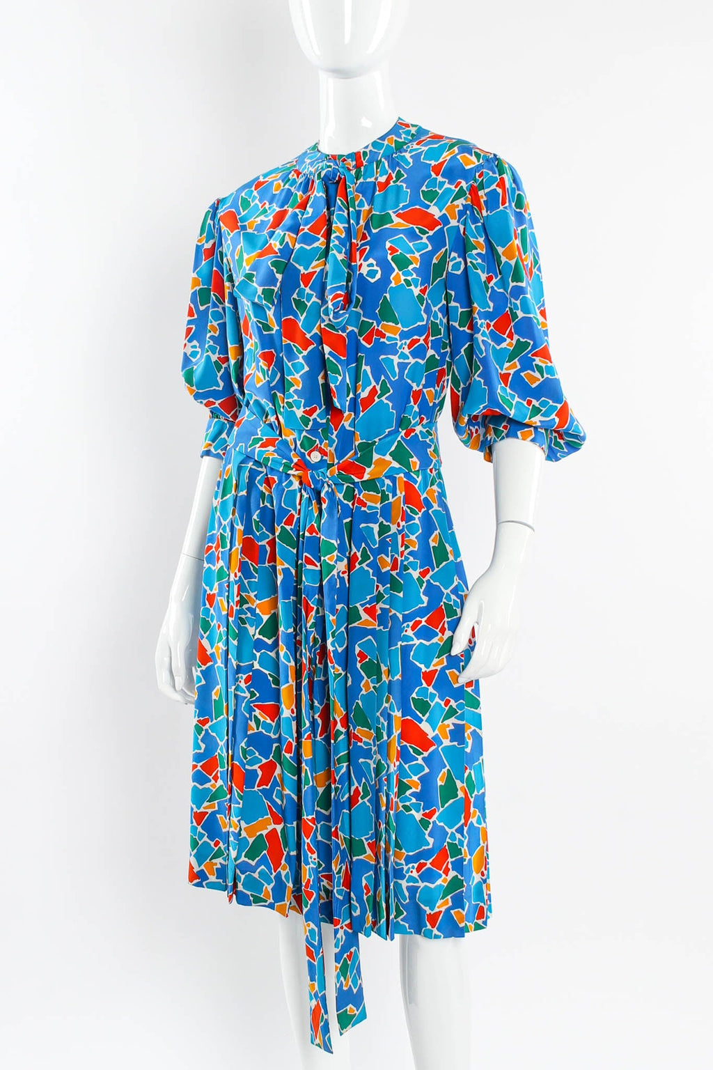 Aqua Mosaic Women's Dress | 100% Silk, Vintage 1970s Summer Dress - 2