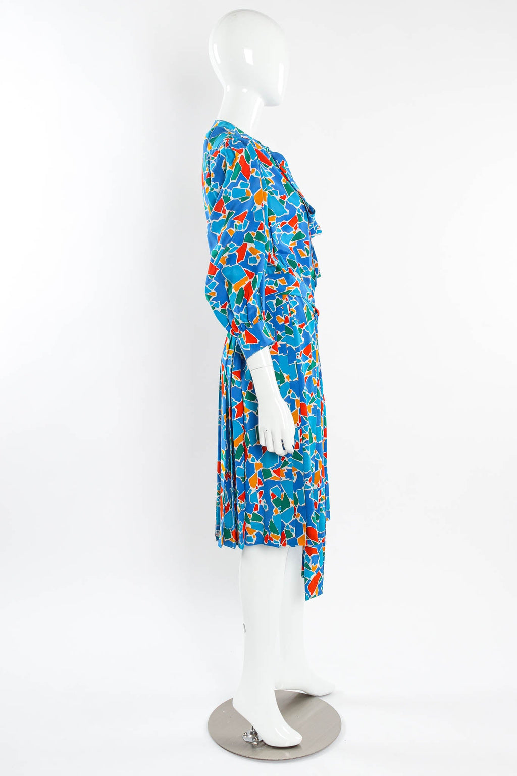 Aqua Mosaic Women's Dress | 100% Silk, Vintage 1970s Summer Dress - 3