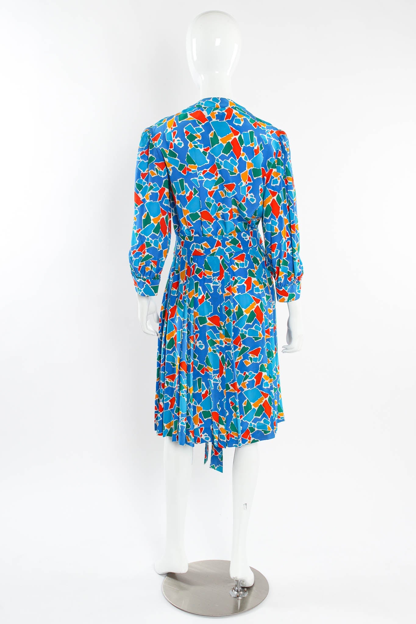 Aqua Mosaic Women's Dress | 100% Silk, Vintage 1970s Summer Dress - 4