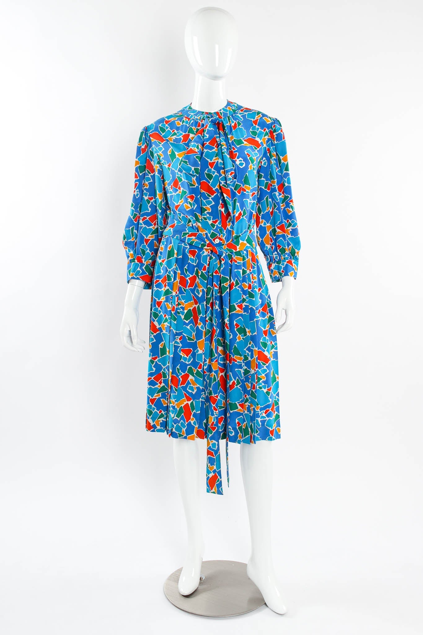 Aqua Mosaic Women's Dress | 100% Silk, Vintage 1970s Summer Dress - 5
