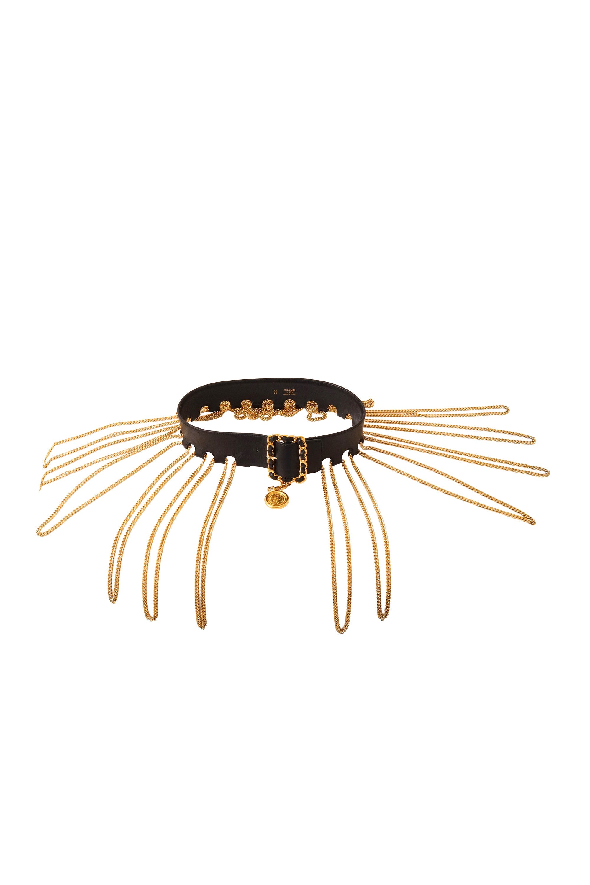 Bella Women's Belt | Black Leather with Gold Chain Fringe - 1