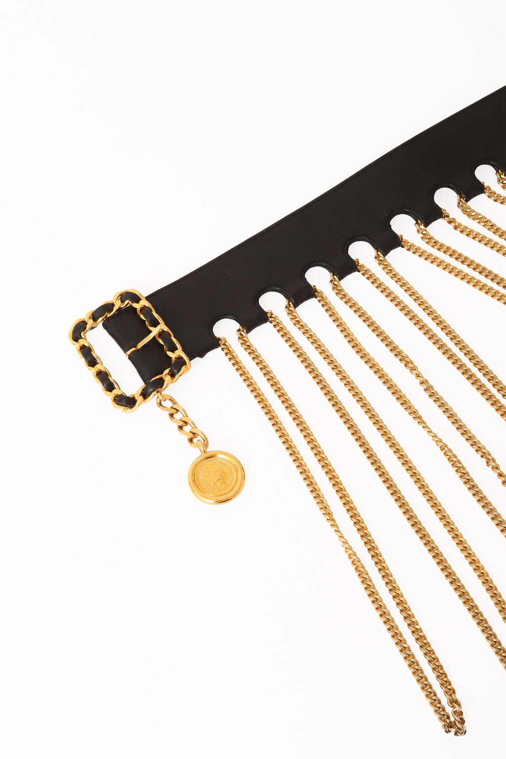 Bella Women's Belt | Black Leather with Gold Chain Fringe - 4