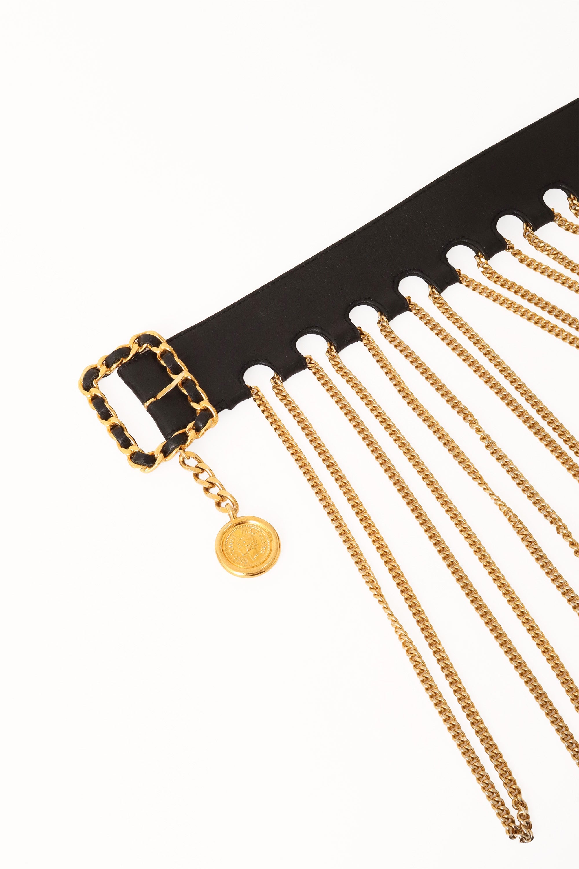 Bella Women's Belt | Black Leather with Gold Chain Fringe - 4