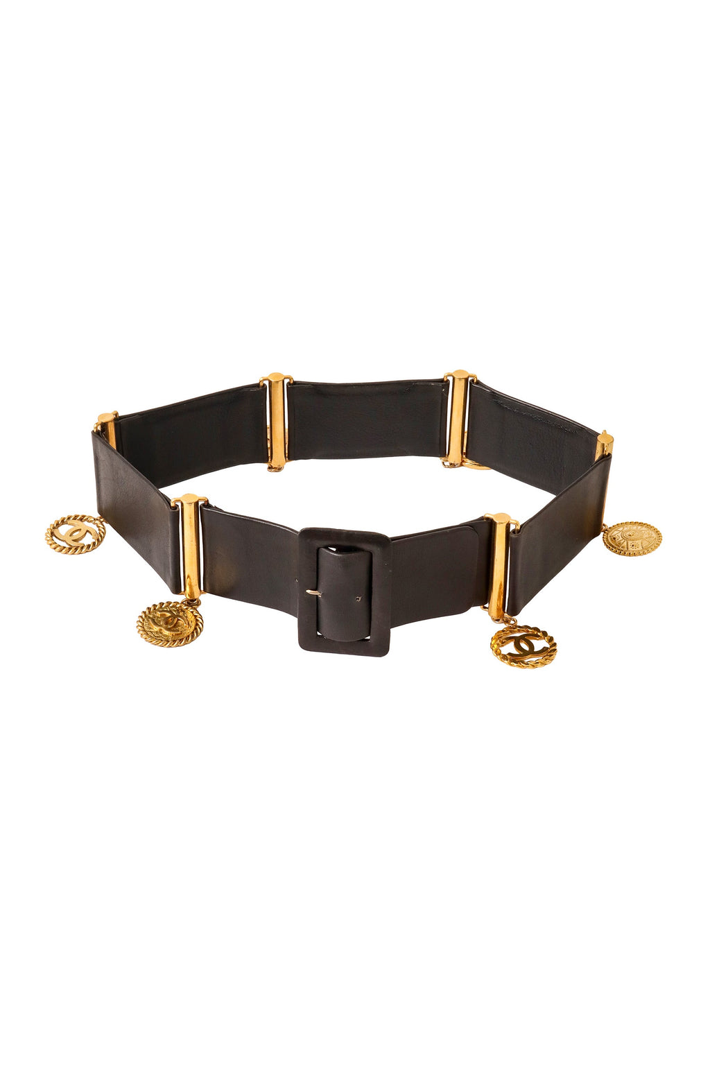 Bella Women's Black Leather Belt | Vintage Charm Design with Medallion Charms - 1
