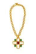 Bella Women's Gold Cross Necklace | Vintage Pendant with Cabochon Accents - 1