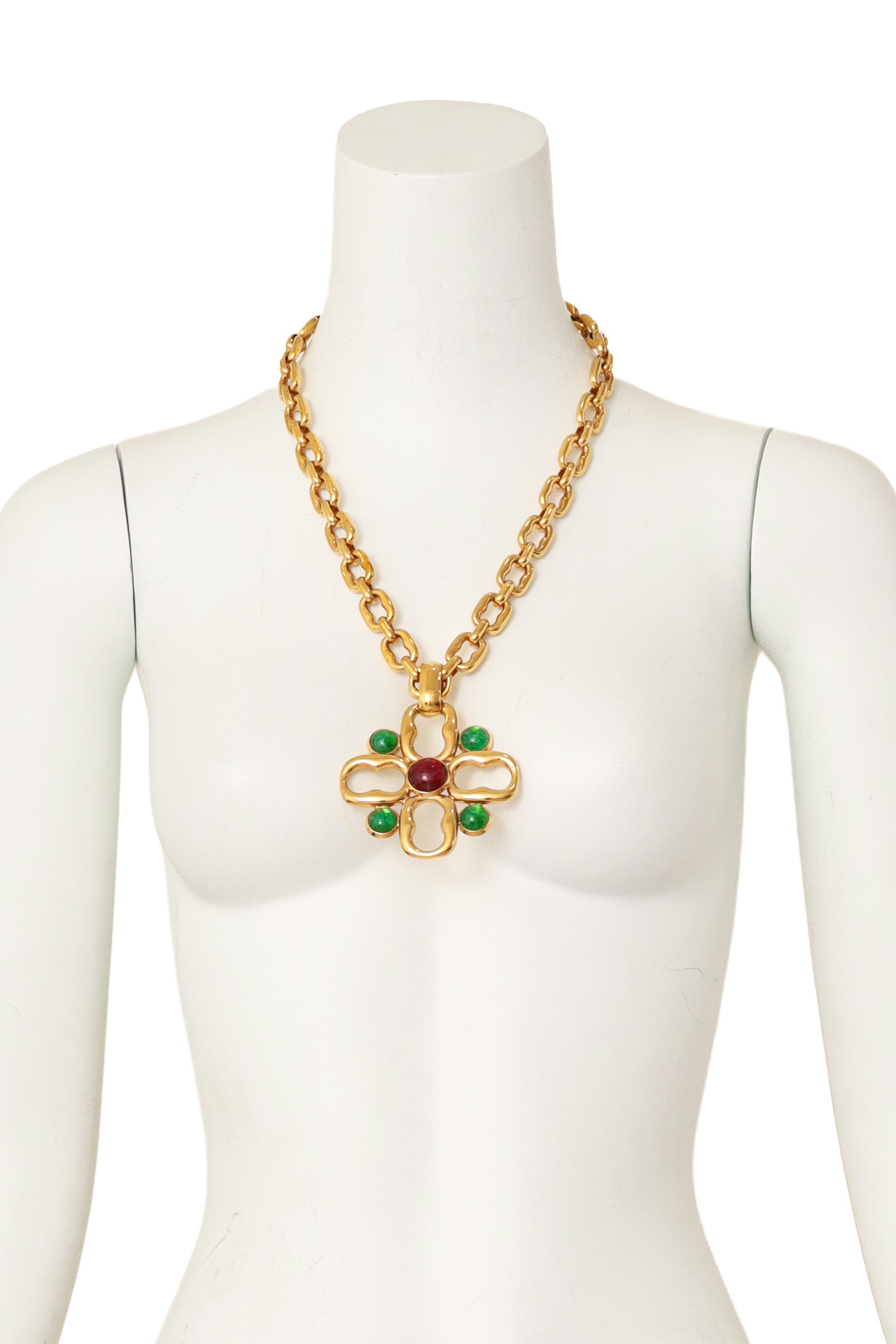 Bella Women's Gold Cross Necklace | Vintage Pendant with Cabochon Accents - 3