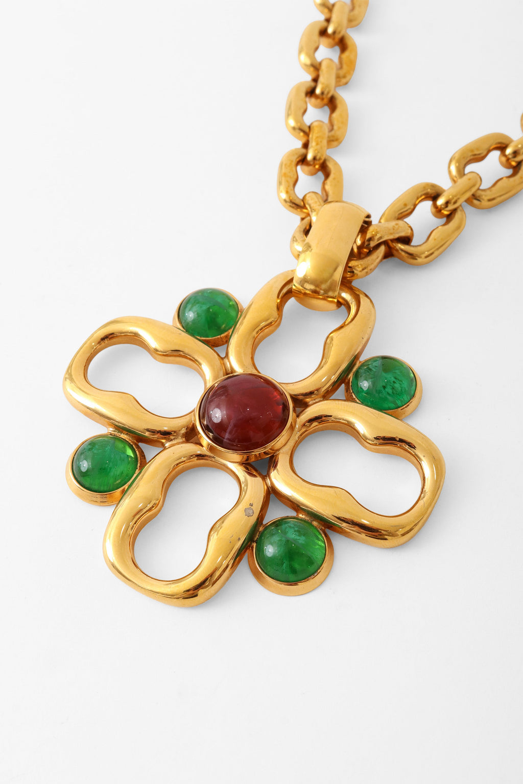 Bella Women's Gold Cross Necklace | Vintage Pendant with Cabochon Accents - 4