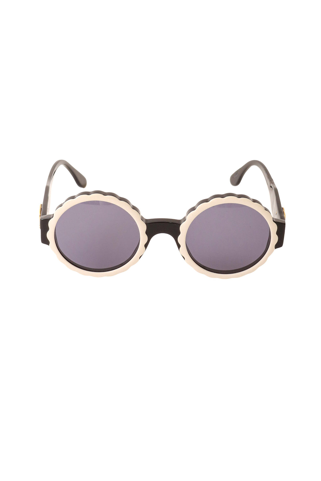 Bella Women's Sunglasses | Vintage Round Scalloped Frame, Grey Tinted Lenses - 1