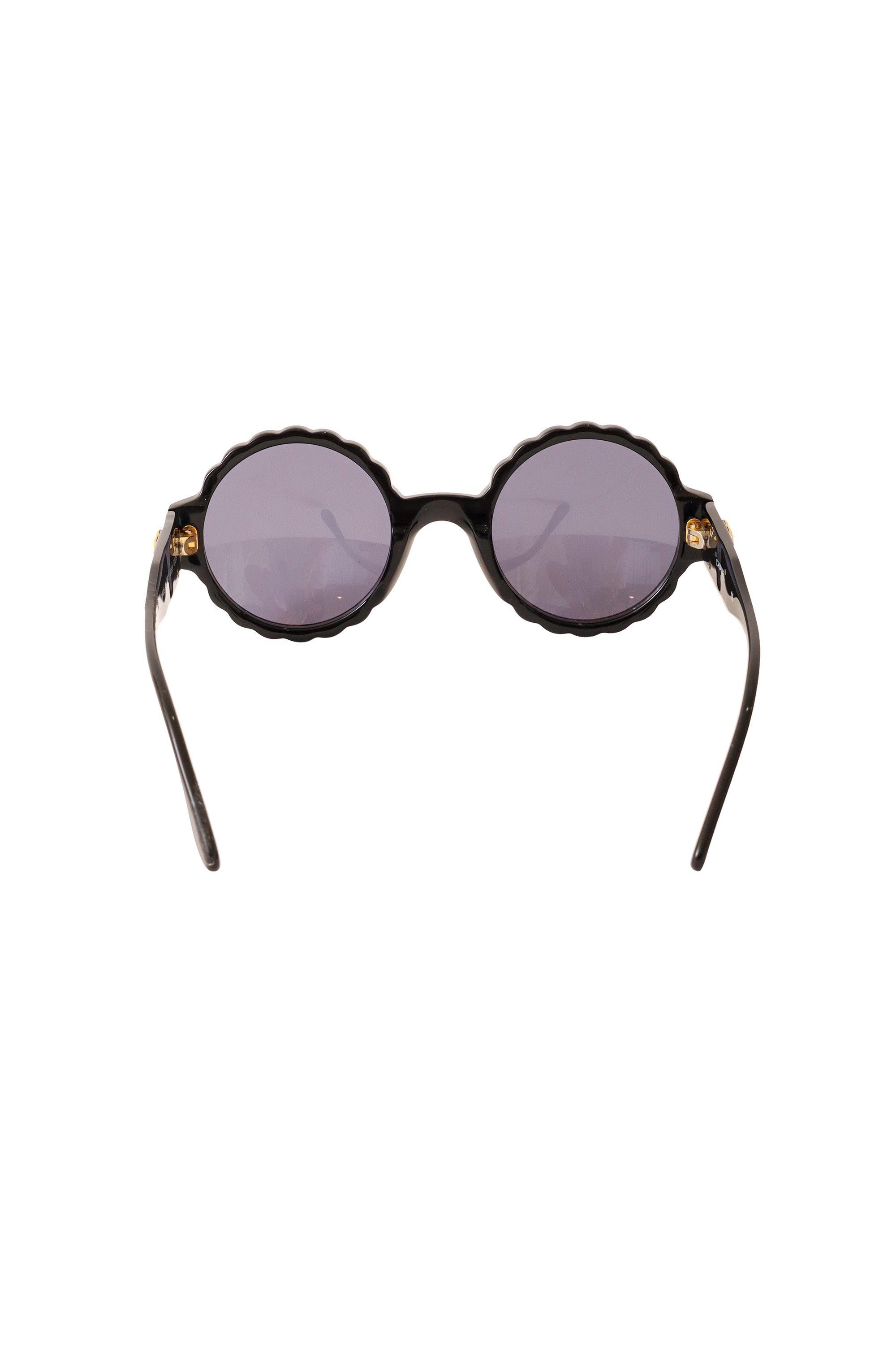 Bella Women's Sunglasses | Vintage Round Scalloped Frame, Grey Tinted Lenses - 8
