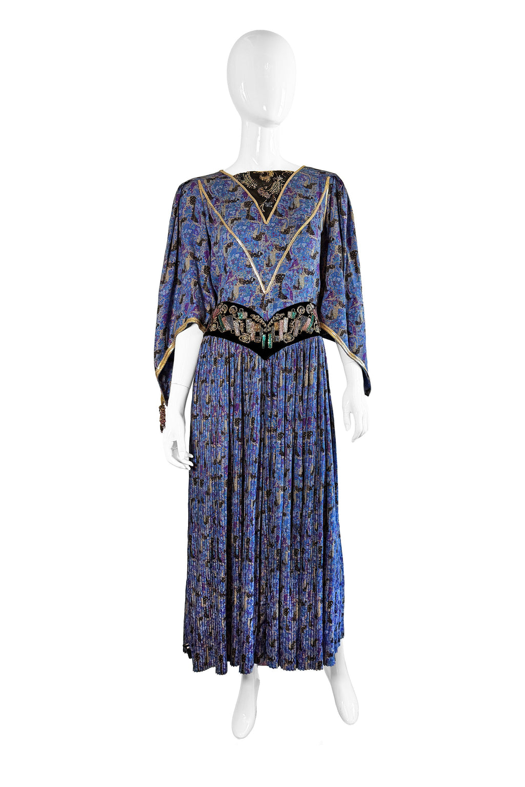 Bree Women's Jumpsuit | Beaded Velvet, Geometric Print - 1