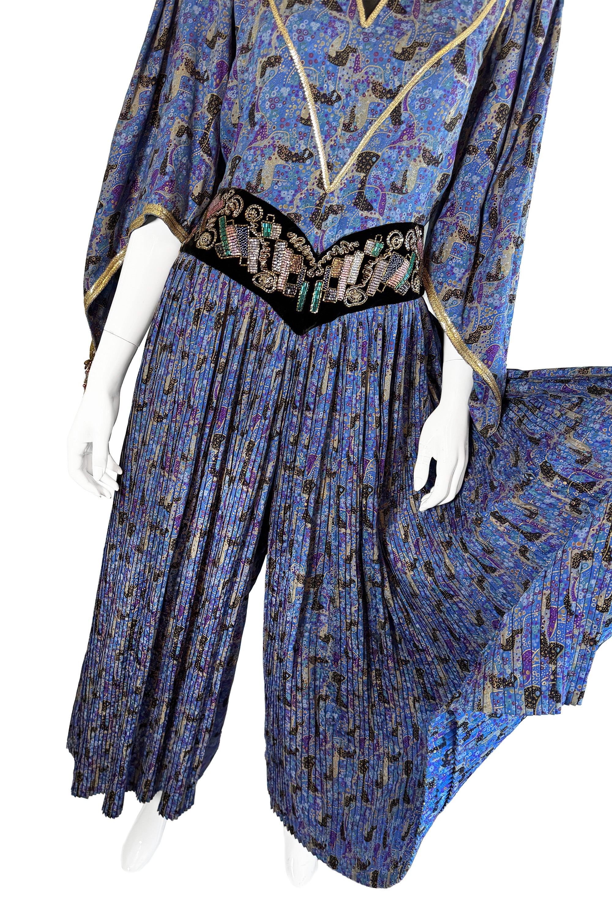 Bree Women's Jumpsuit | Beaded Velvet, Geometric Print - 2