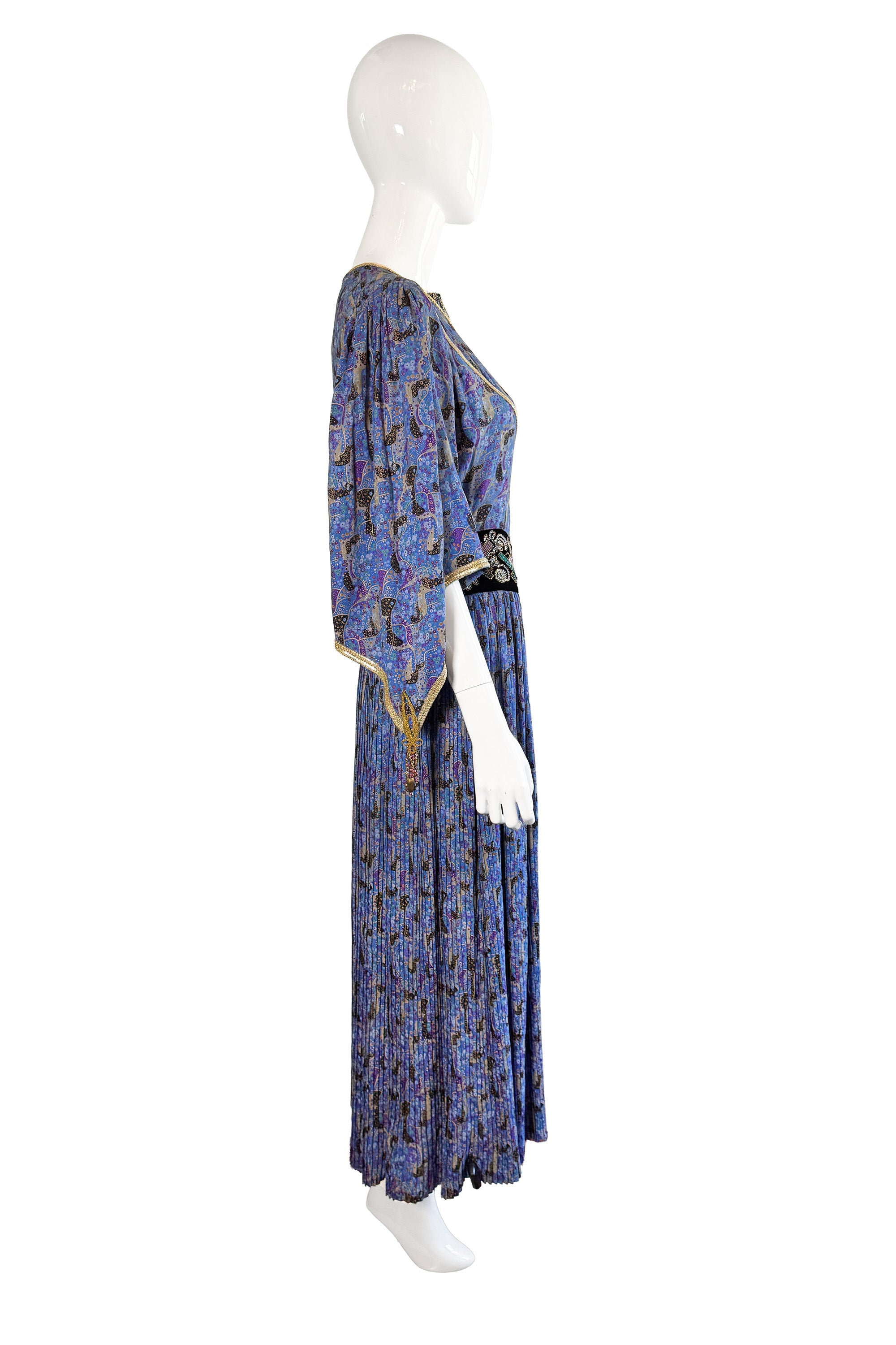 Bree Women's Jumpsuit | Beaded Velvet, Geometric Print - 3