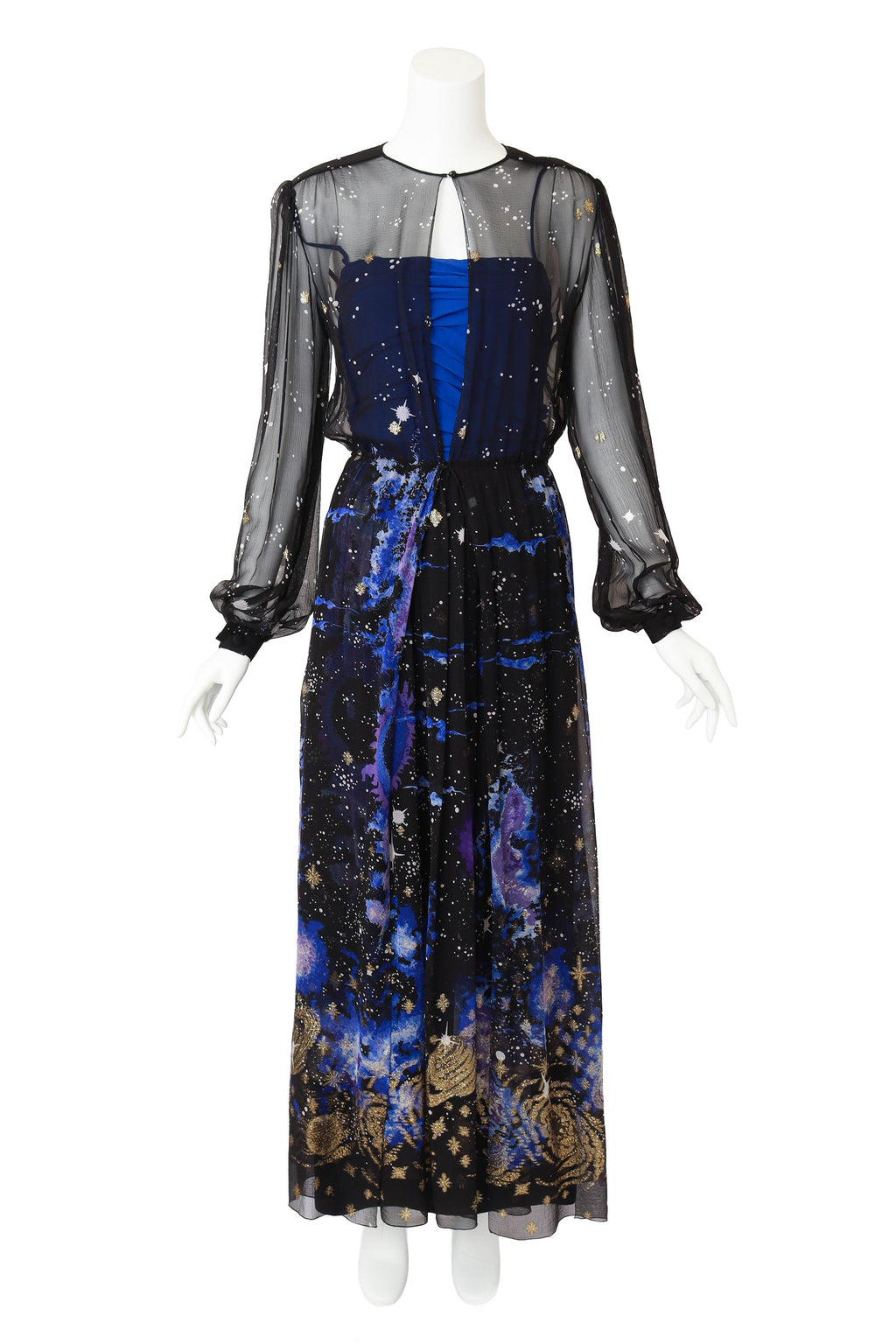 Celeste Women's A-Line Dress Set | Silk Chiffon with Sheer Duster Robe - 1