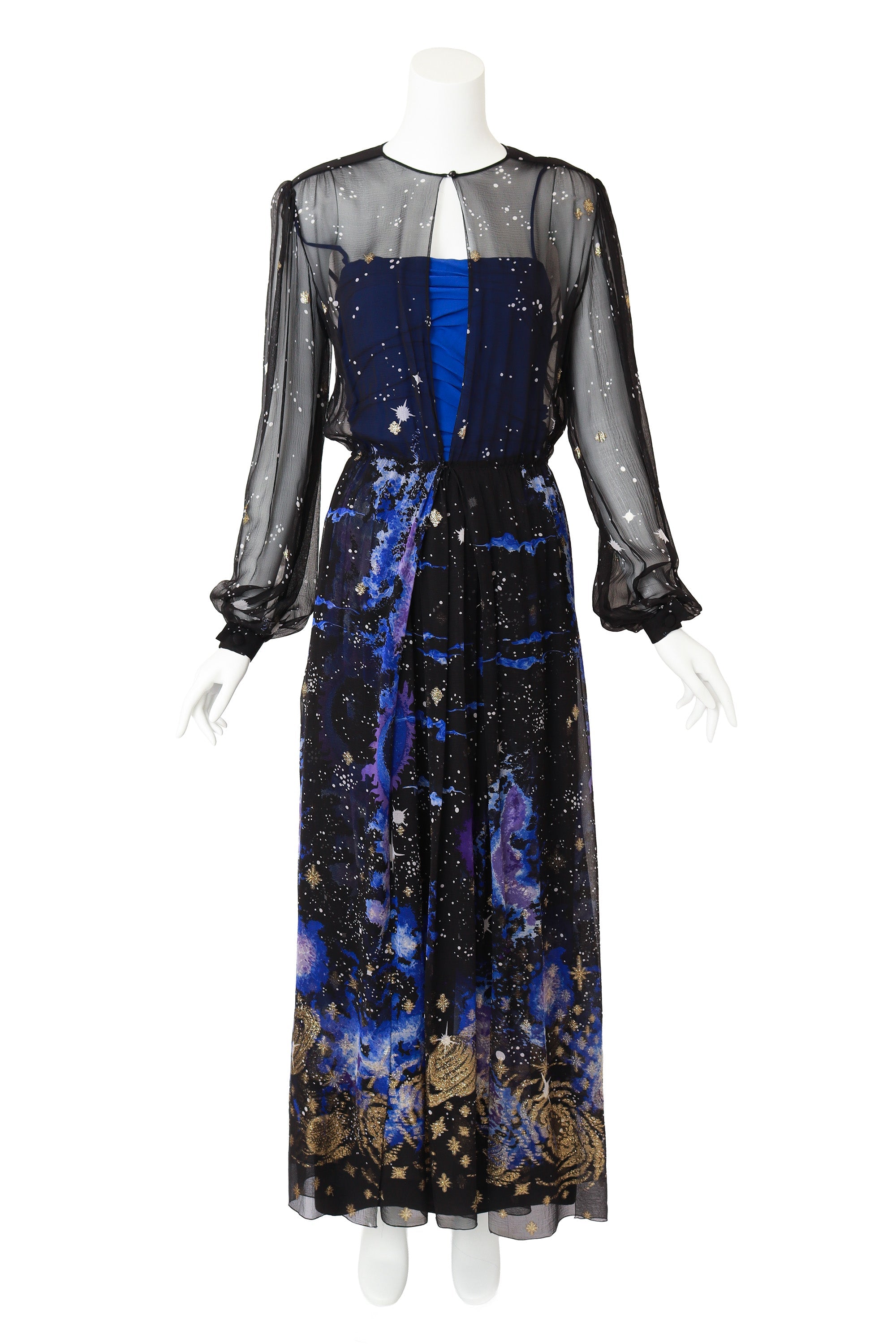 Celeste Women's A-Line Dress Set | Silk Chiffon with Sheer Duster Robe - 1