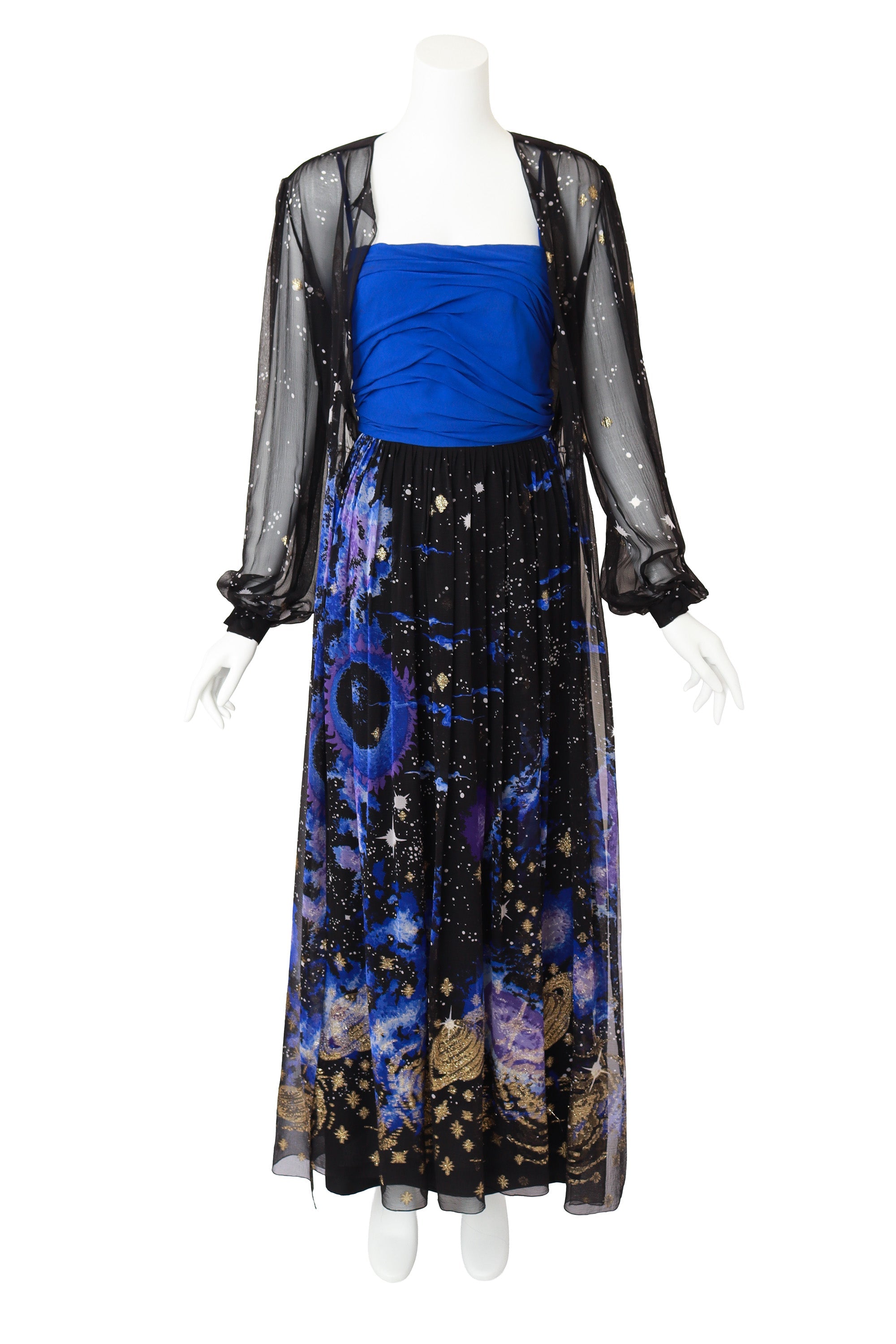 Celeste Women's A-Line Dress Set | Silk Chiffon with Sheer Duster Robe - 2