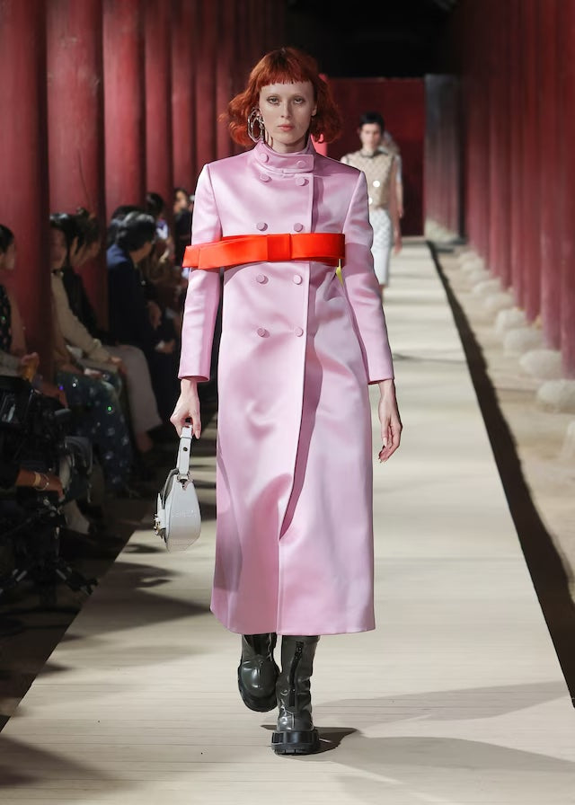 Cleo Women's Coat | 100% Silk, Elegant Design with Oversized Bow Belt - 2