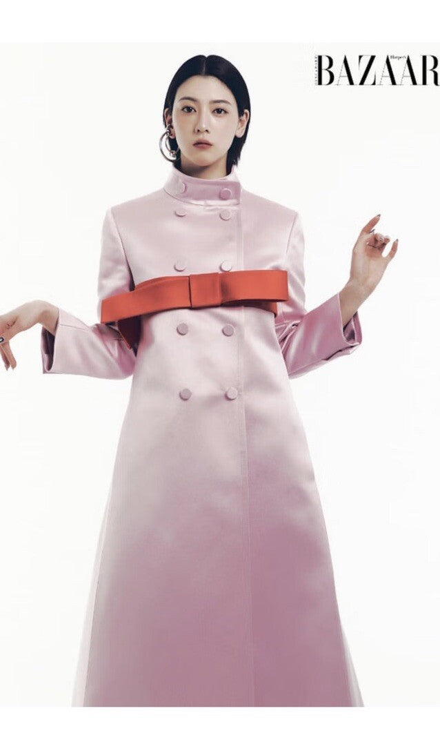 Cleo Women's Coat | 100% Silk, Elegant Design with Oversized Bow Belt - 3
