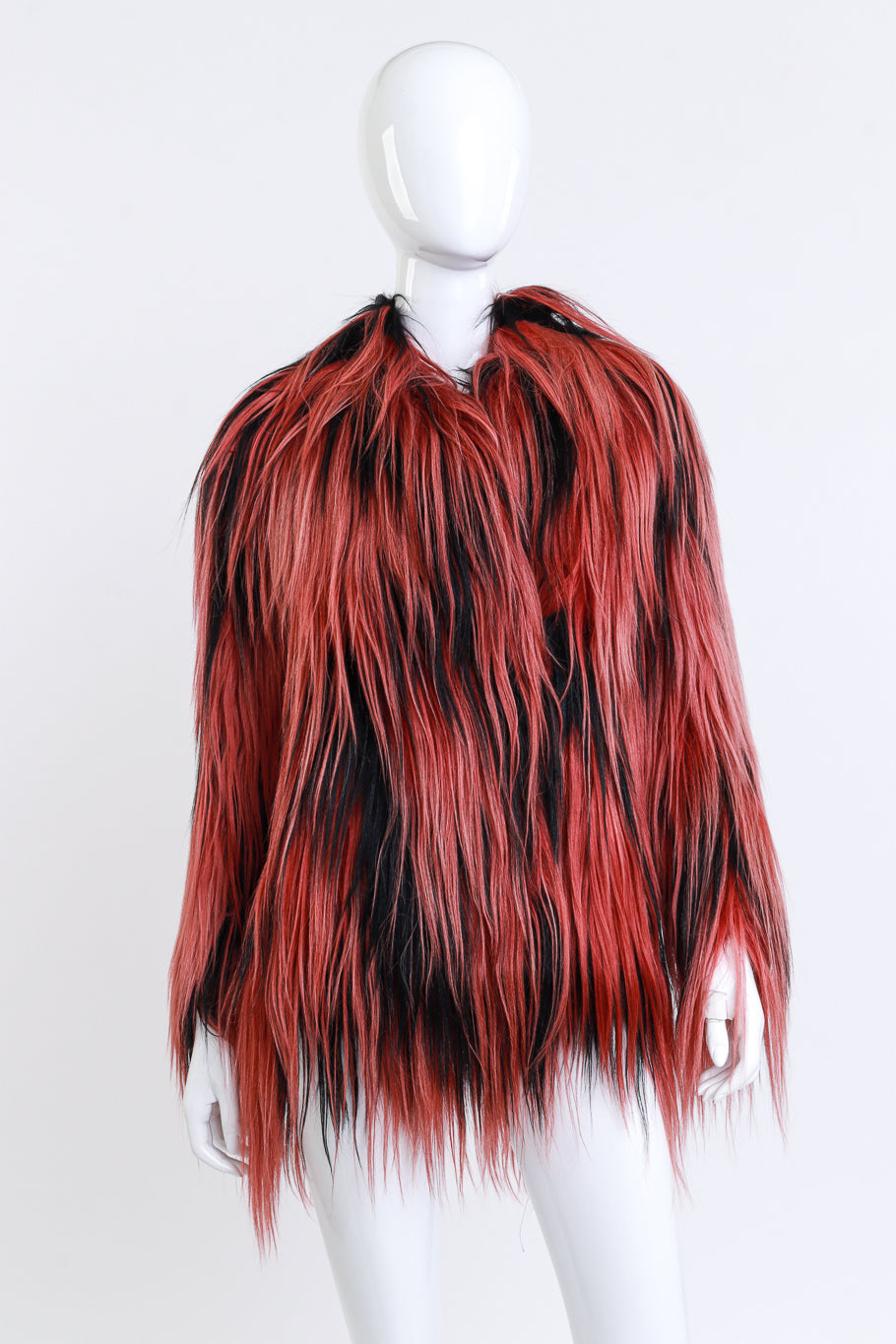 Gina Women's Goat Fur Jacket | 2-Tone Design, Notch Collar - 2