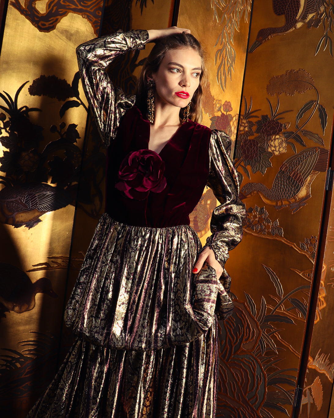Gina Women's Gown | Vintage Velvet & Metallic Elegance - 3