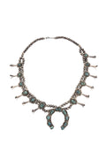 Karma Women's Squash Blossom Necklace | Kingman Turquoise, Vintage Design - 1