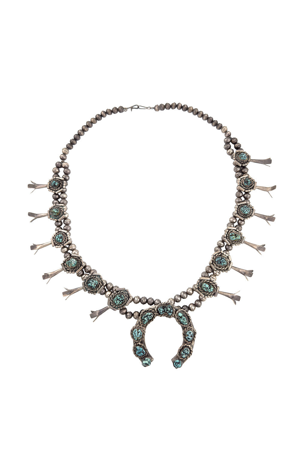 Karma Women's Squash Blossom Necklace | Kingman Turquoise, Vintage Design - 1
