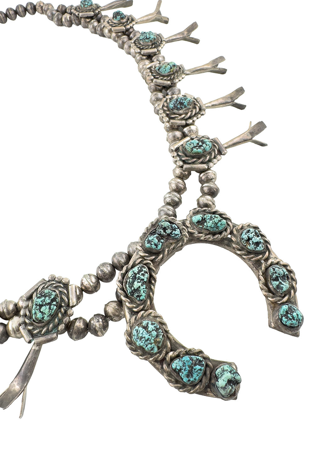 Karma Women's Squash Blossom Necklace | Kingman Turquoise, Vintage Design - 2