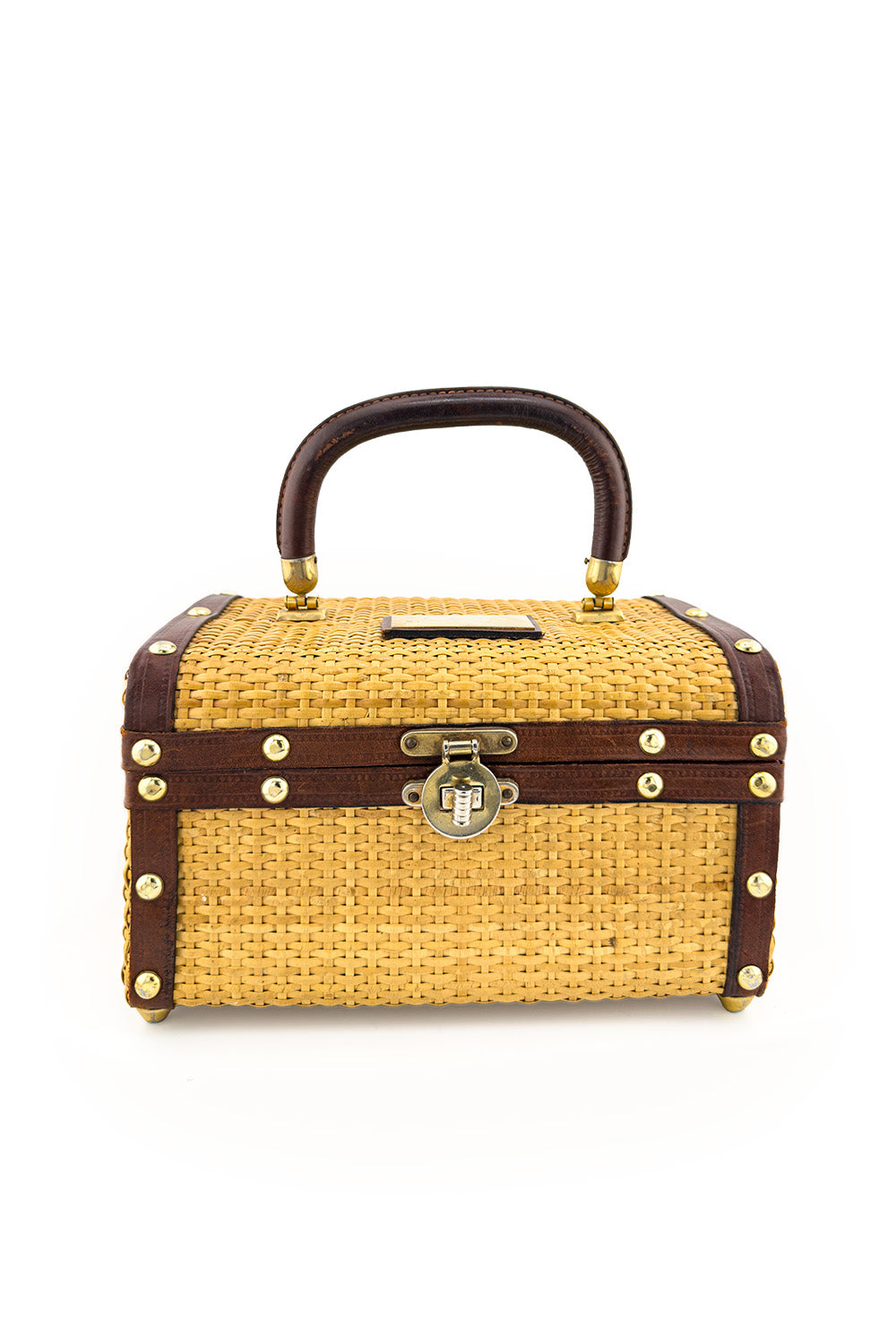 Lara Women's Wicker Box Handbag | Vintage Style with Leather Trim - 1