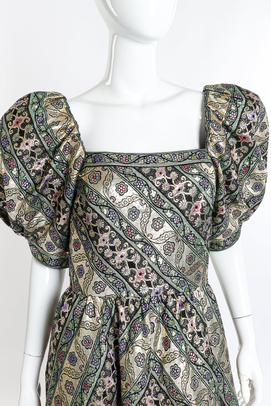 Luna Women's Formal Dress | Floral Brocade with Puff Sleeves - 5