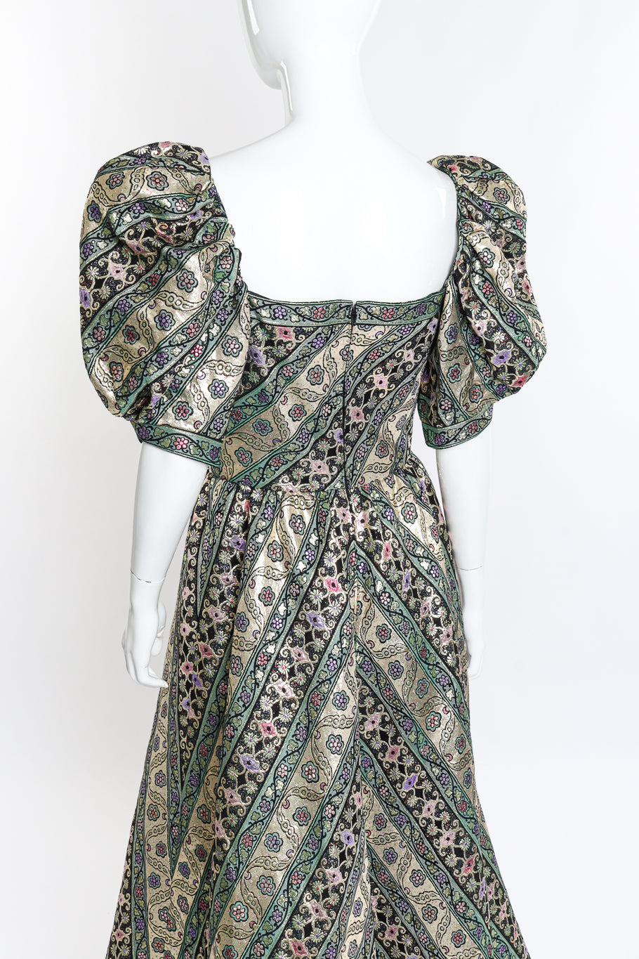 Luna Women's Formal Dress | Floral Brocade with Puff Sleeves - 6