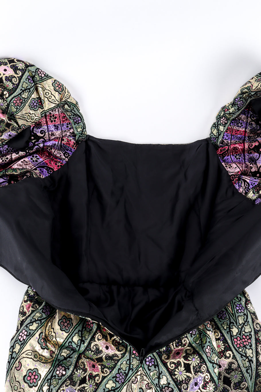 Luna Women's Formal Dress | Floral Brocade with Puff Sleeves - 7