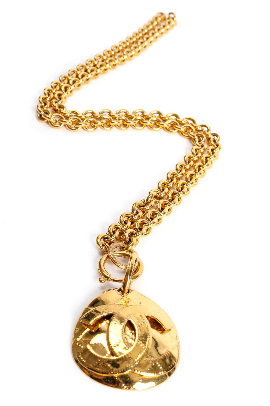 Luna Women's Gold Necklace | Quilted Logo Pendant, Long Layering Design - 1