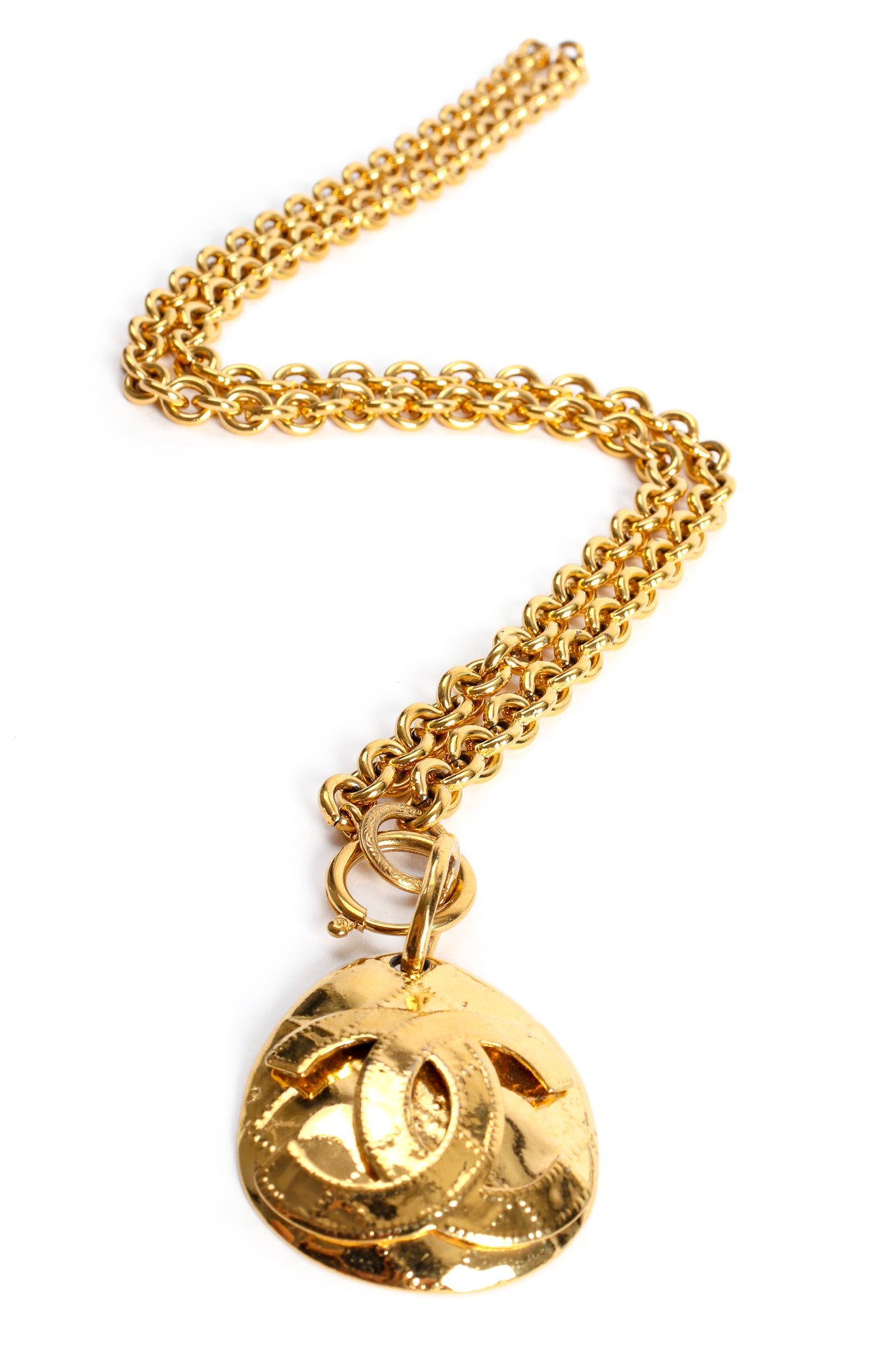 Luna Women's Gold Necklace | Quilted Logo Pendant, Long Layering Design - 1
