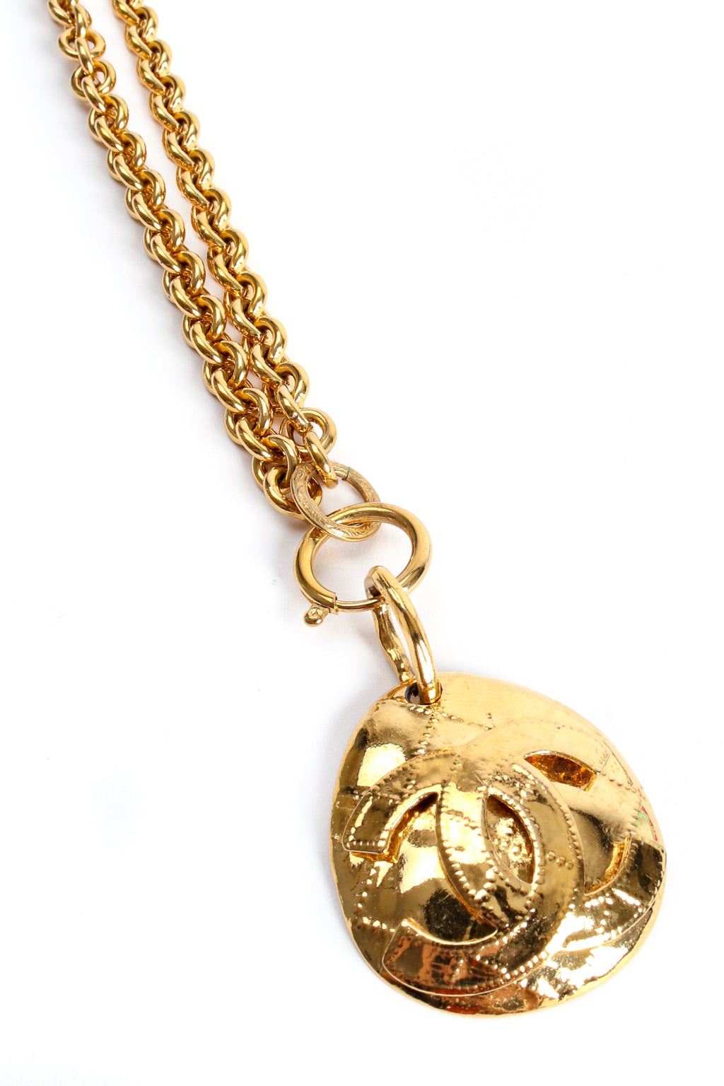 Luna Women's Gold Necklace | Quilted Logo Pendant, Long Layering Design - 6