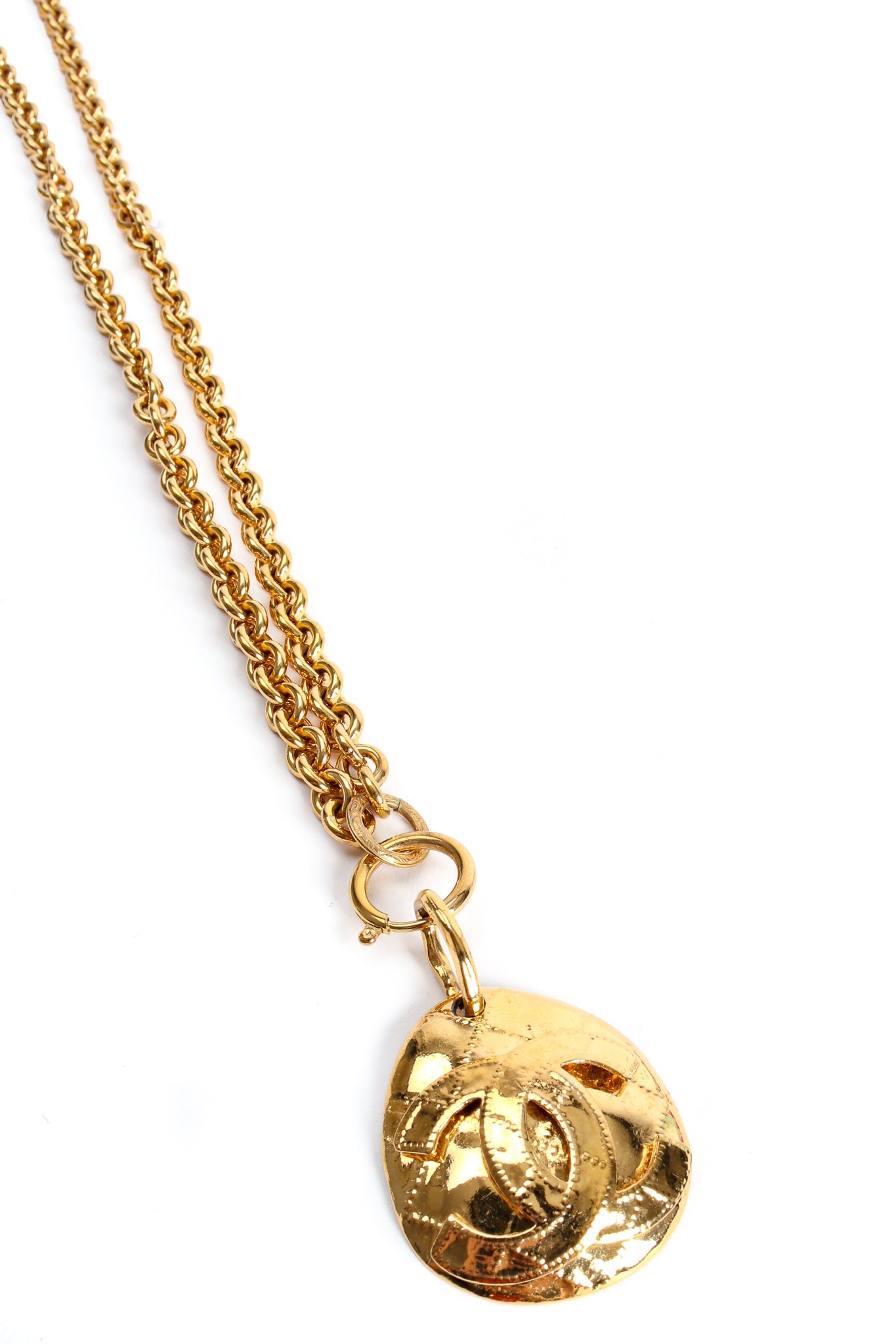 Luna Women's Gold Necklace | Quilted Logo Pendant, Long Layering Design - 8
