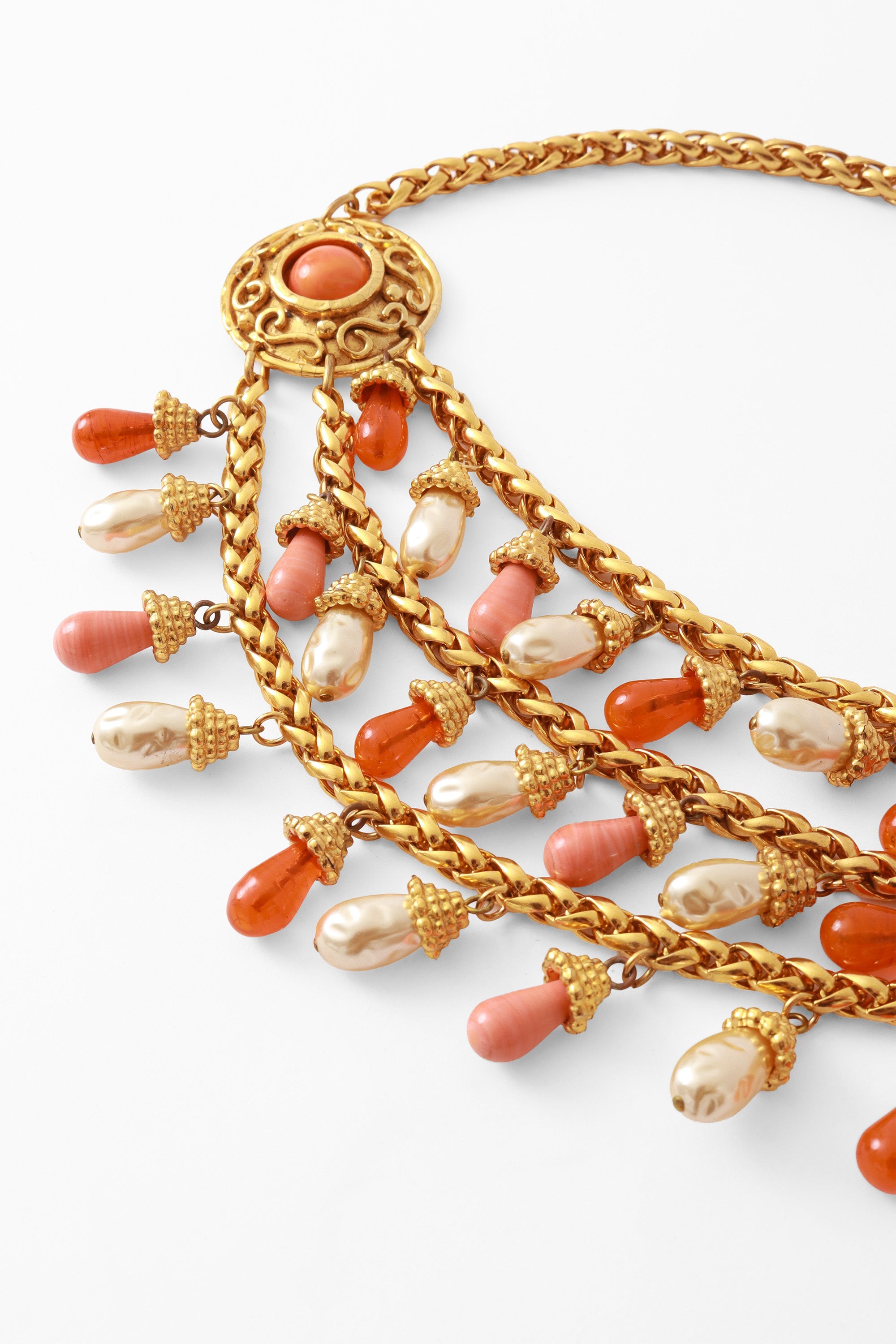 Perry Women's Chain Belt | Gold Tone with Coral & Pearl Accents - 3