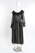 Rina Women's Skirt Set | Metallic Ruffled Design, Midi Length, Black and Gold Stripes - 1