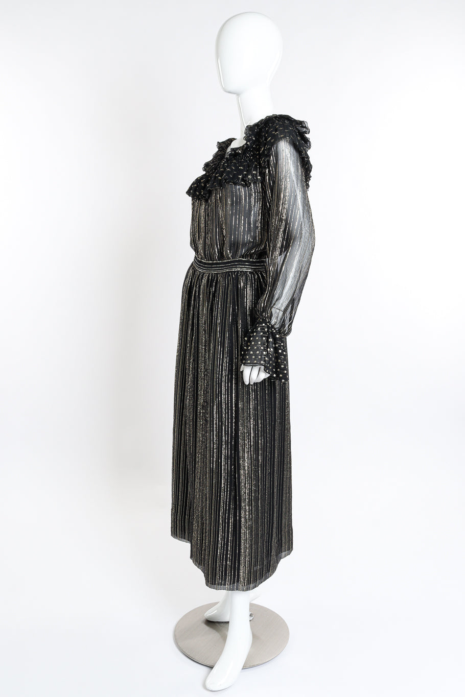Rina Women's Skirt Set | Metallic Ruffled Design, Midi Length, Black and Gold Stripes - 2