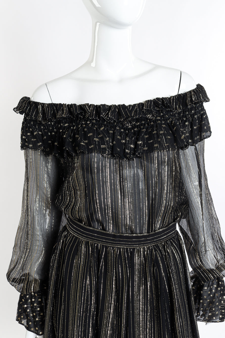 Rina Women's Skirt Set | Metallic Ruffled Design, Midi Length, Black and Gold Stripes - 5