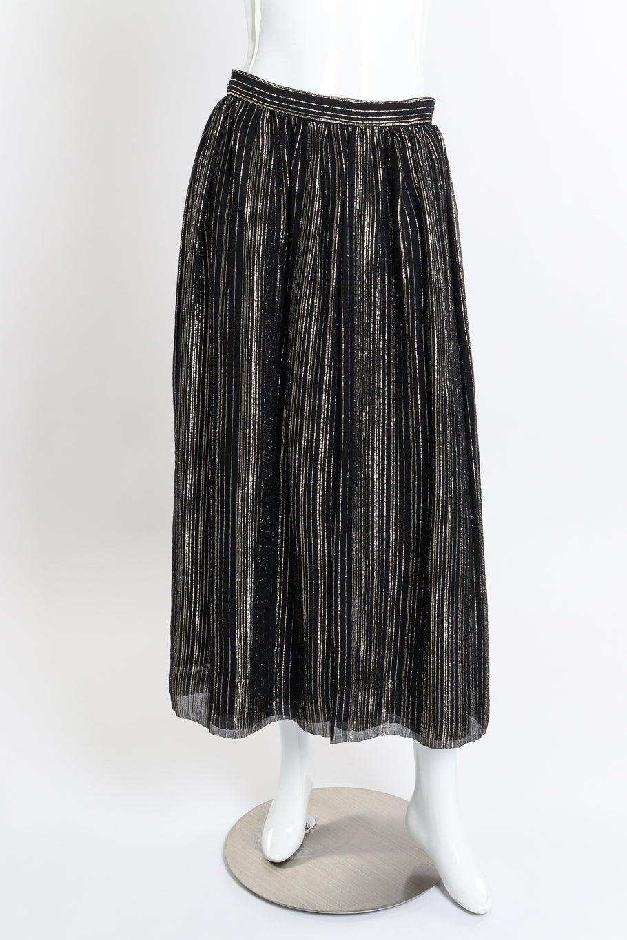 Rina Women's Skirt Set | Metallic Ruffled Design, Midi Length, Black and Gold Stripes - 8