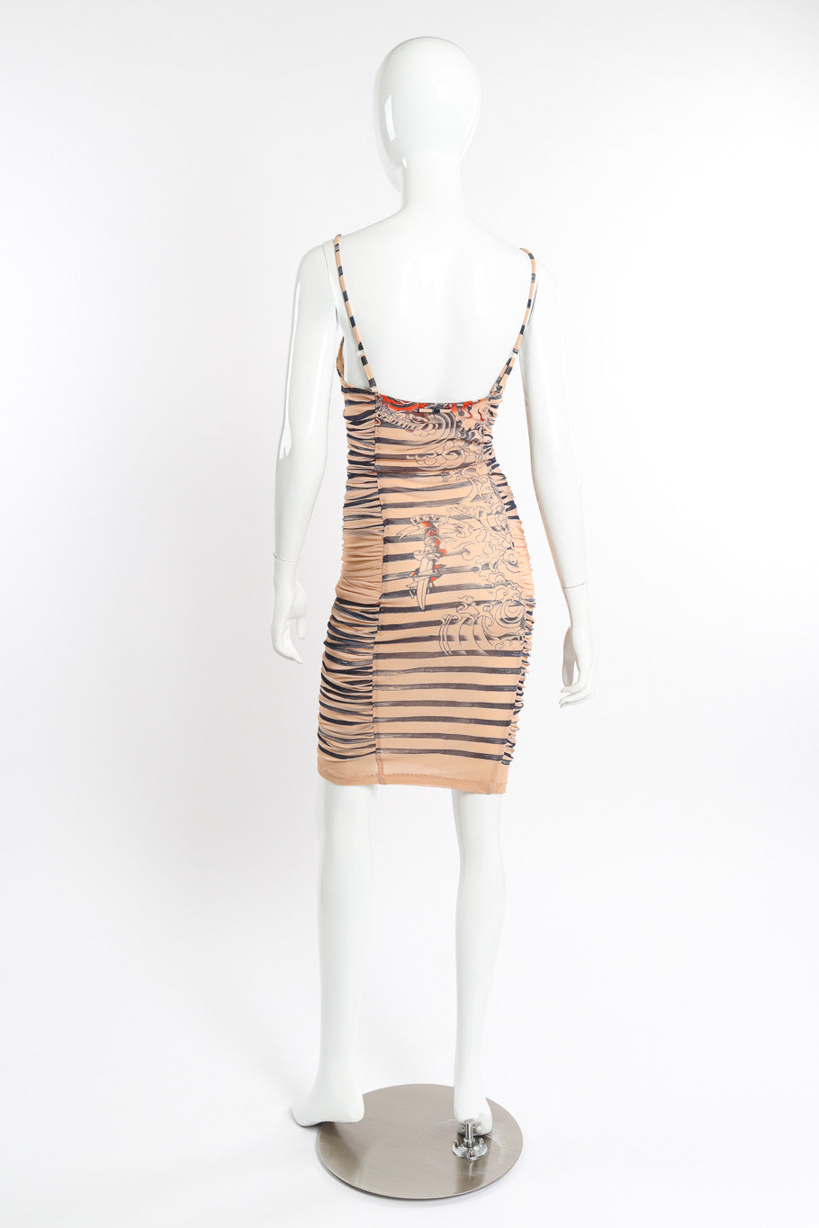 Soleil Women's Bodycon Dress | Vintage Tattoo Print, Ruched Design - 3