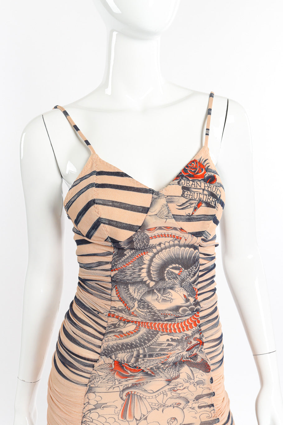 Soleil Women's Bodycon Dress | Vintage Tattoo Print, Ruched Design - 4