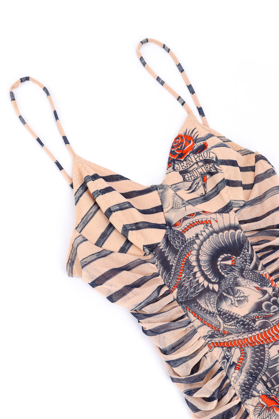 Soleil Women's Bodycon Dress | Vintage Tattoo Print, Ruched Design - 5