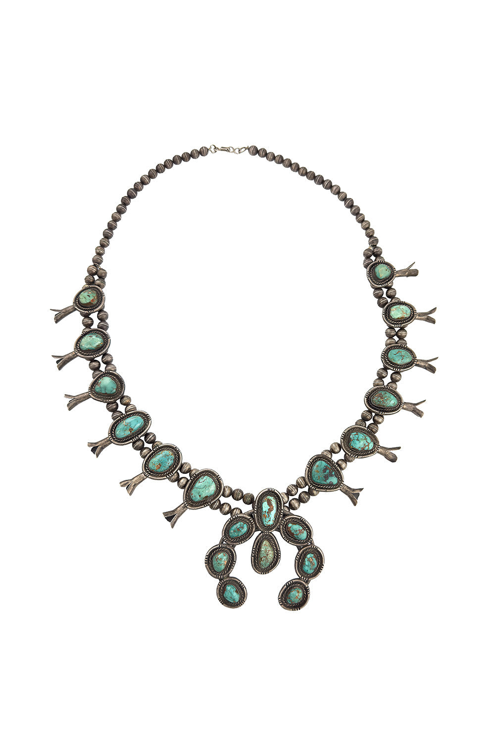 Tara Women's Squash Blossom Necklace | Authentic Turquoise, 12 Pendant Design - 1