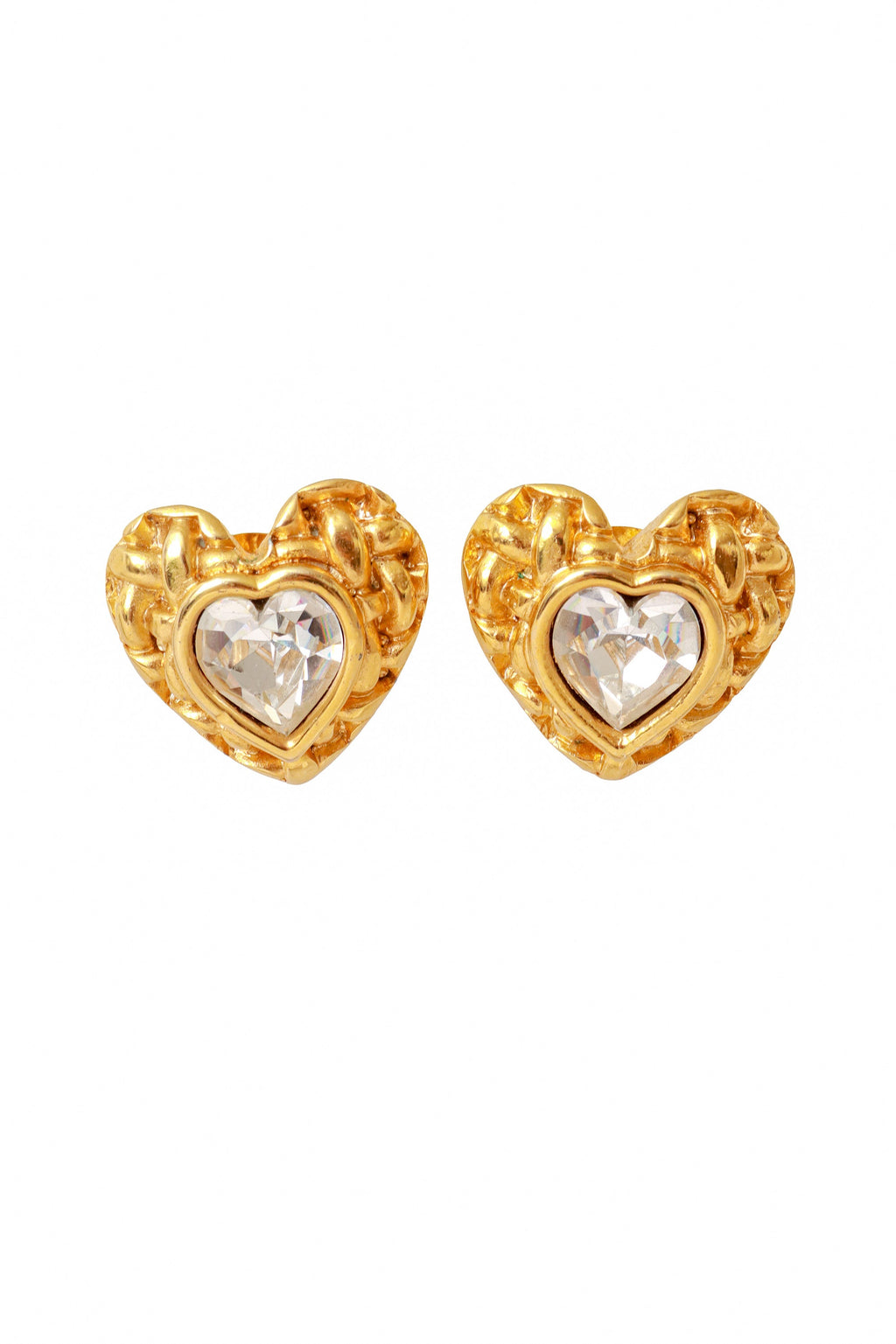 Woven Heart Earrings | Vintage Gold Tone with Crystal Accents - 1