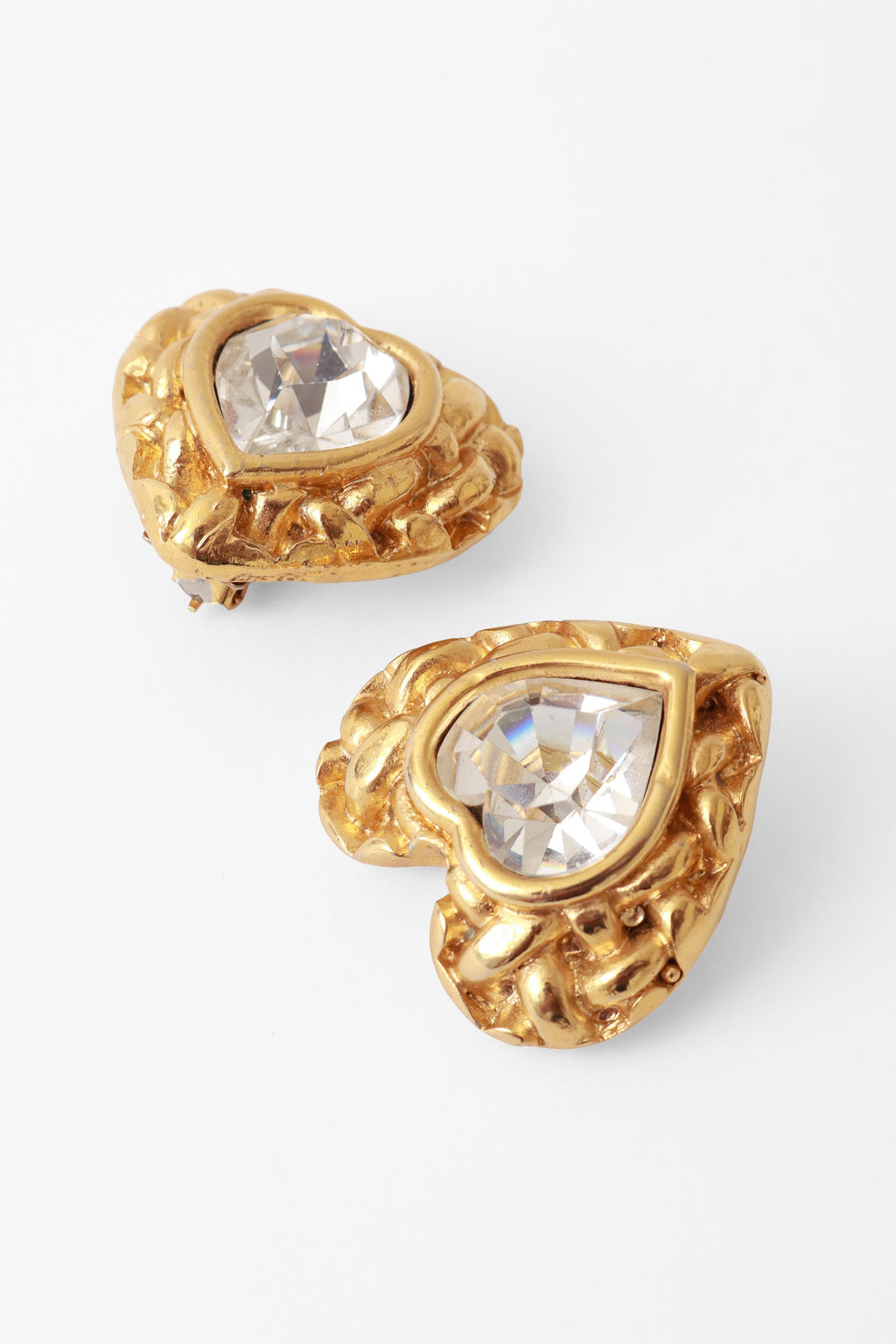 Woven Heart Earrings | Vintage Gold Tone with Crystal Accents - 3