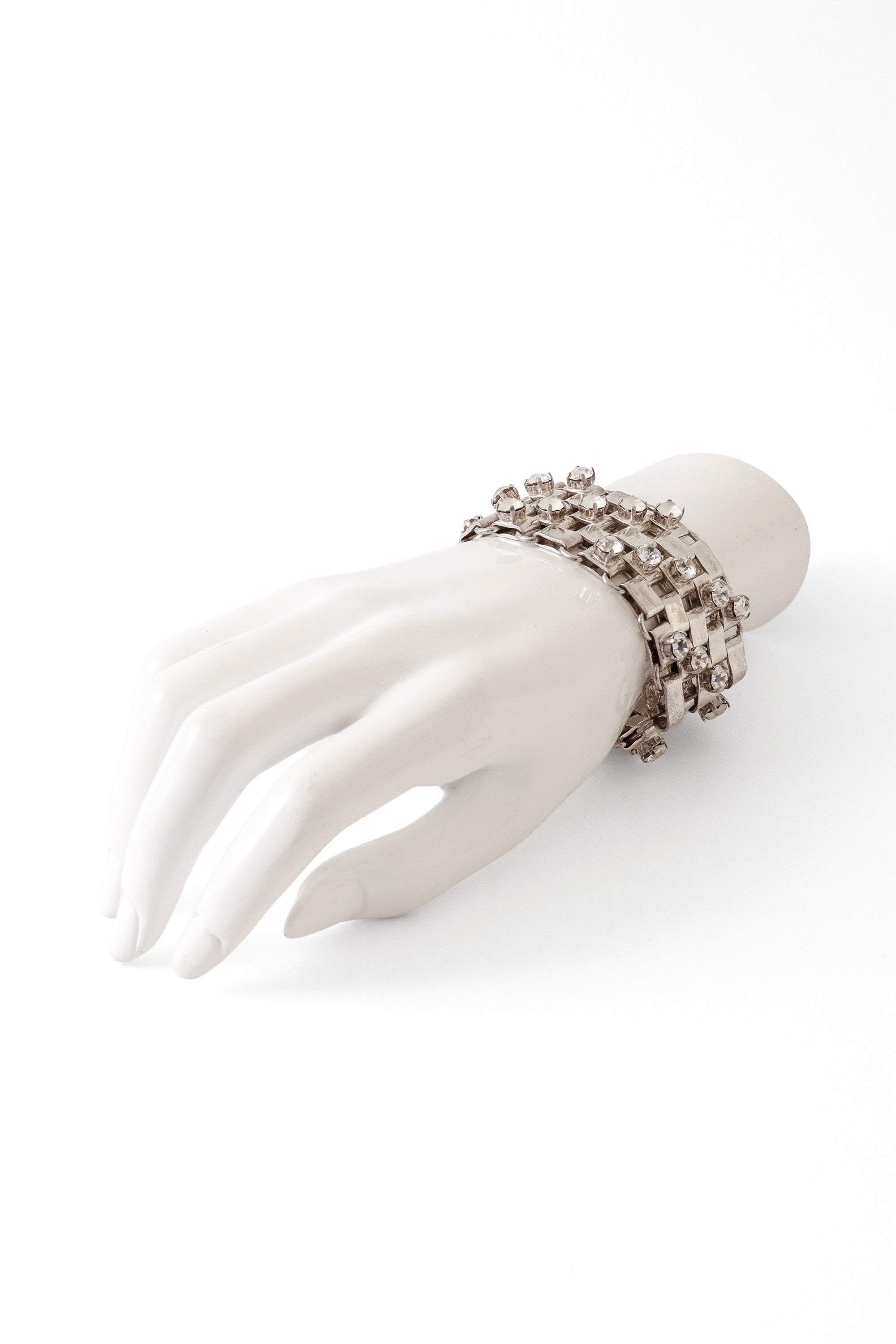 Woven Link Rhinestone Bracelet | Vintage Metal Cuff, Chainmail Design - 2